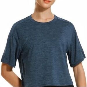 Hodo Sports Blue short sleeve workout top crop with UV protection
